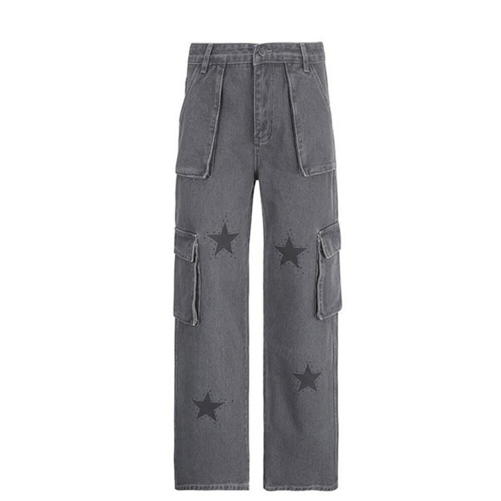 Vintage Star Print Boyfriend Cargo y2K Punk utility Jeans Medium